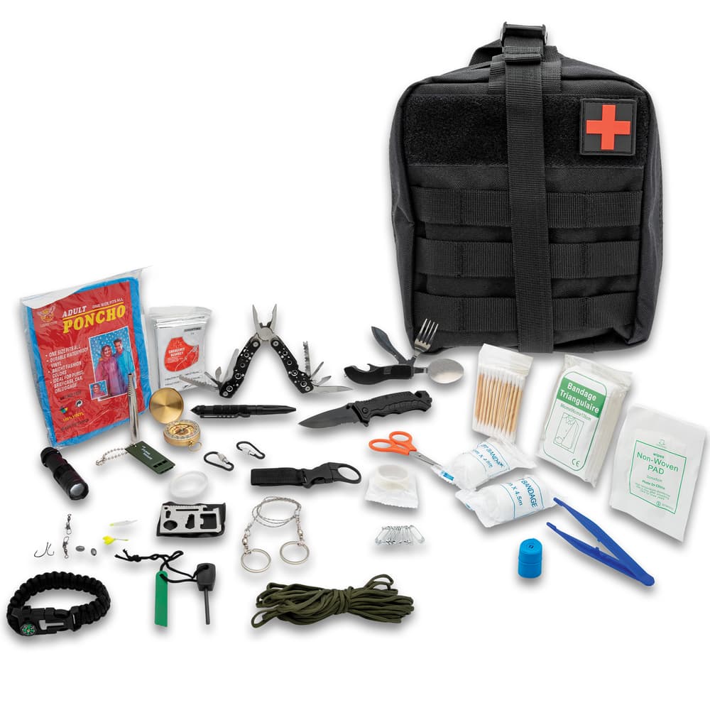 The Explorer's Edge Survival Kit in black and its contents image number 0